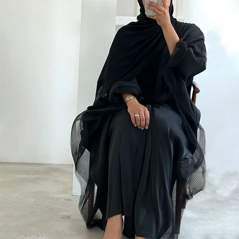 2024 Aschulman Latest Eid Custom abaya women muslim dress black abayas chiffon luxury abaya dubai