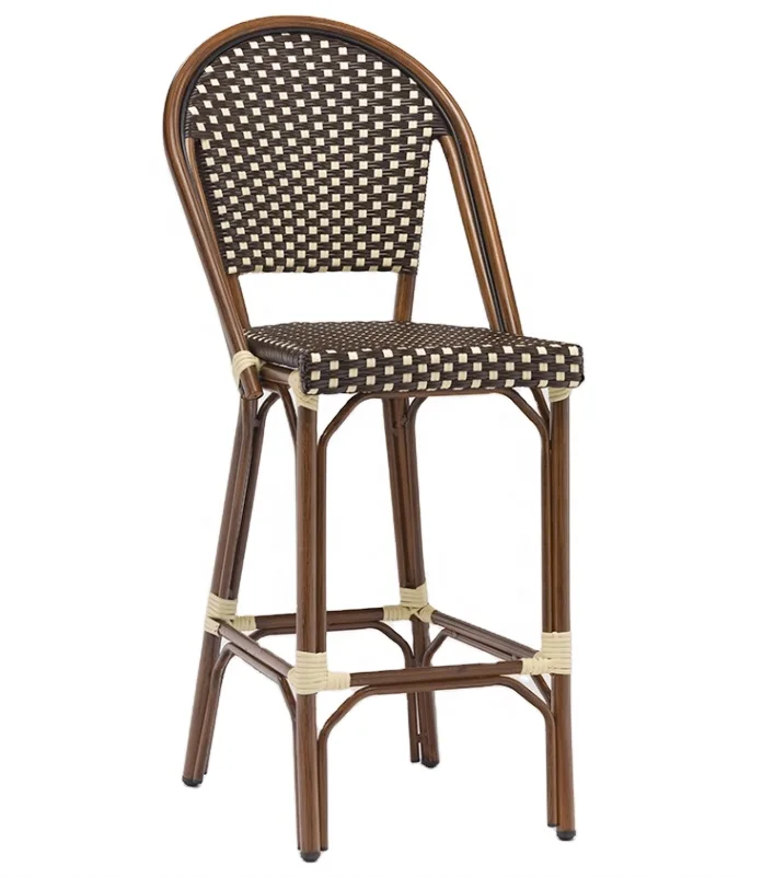 Wholesale discount french bistro outdoor modern restaurant cafe furniture rattan aluminum wicker chair bar chair
