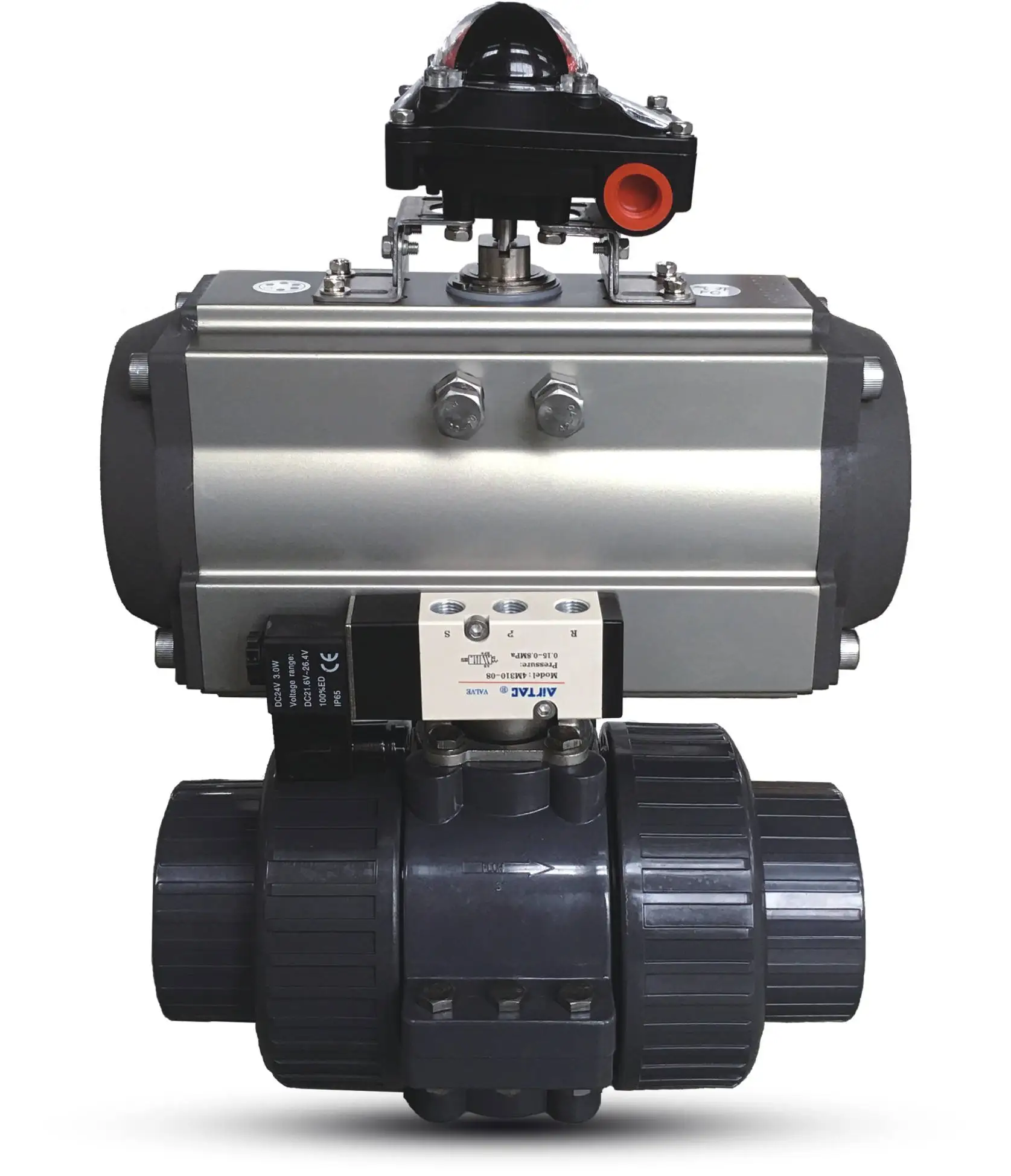 Spot goods three way air actuated control actuator pneumatic pvc ball valve