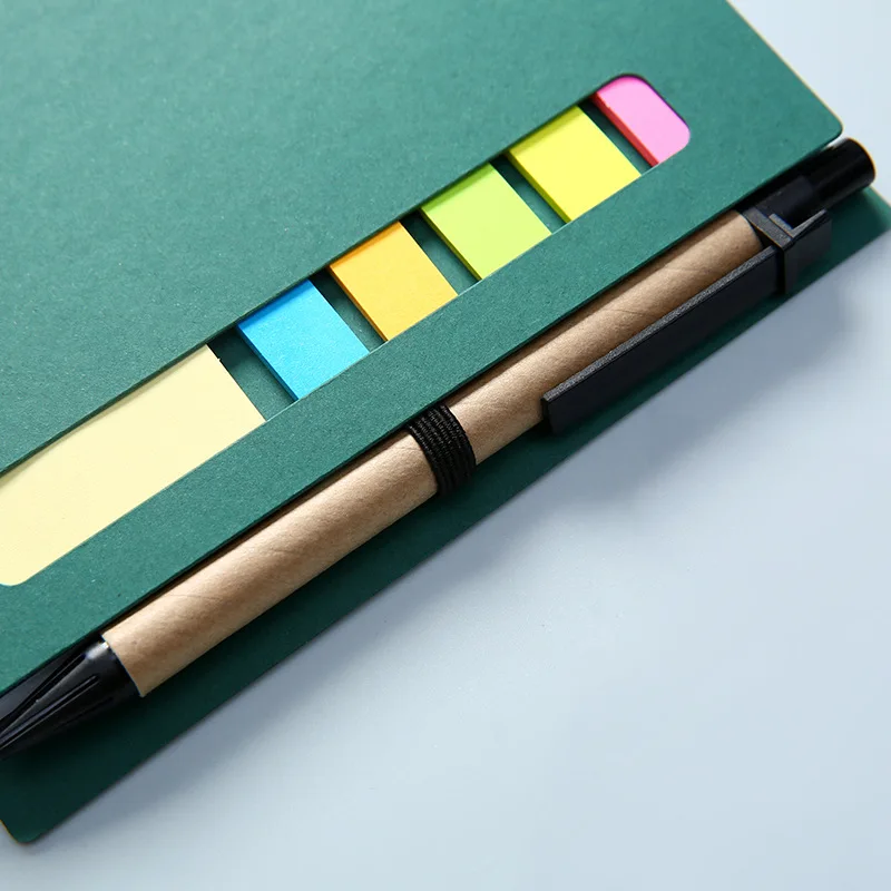 Kraft paper cover spiral binding notepads custom logo printed sticky note stickers memo pad convenience combination with pen
