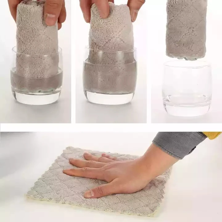 Premium Coral Fleece Microfiber Cleaning Cloth Thickened Quick Drying Wave Towel for Kitchen Use