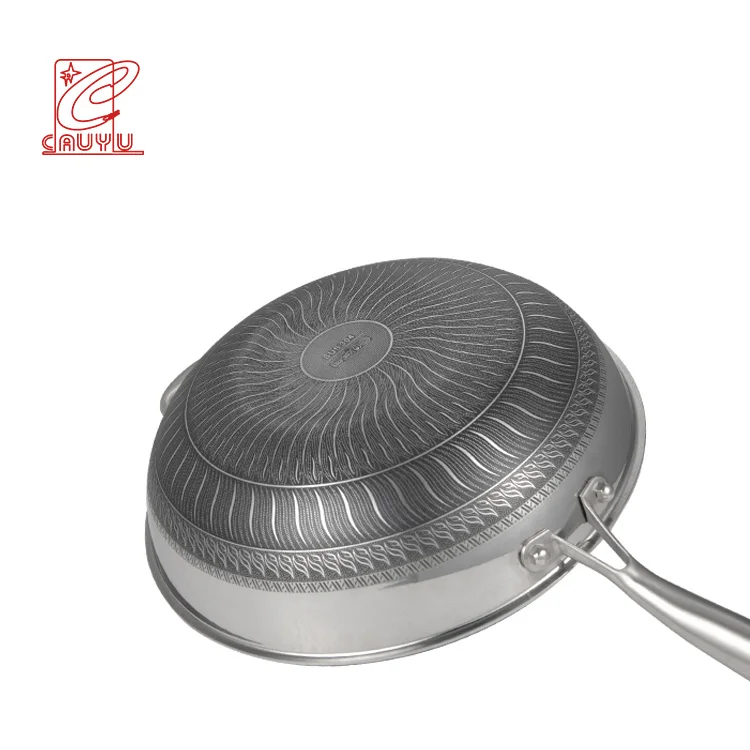 304 stainless steel frying pan set 32cm Honeycomb Nonstick wok with cast steel handle