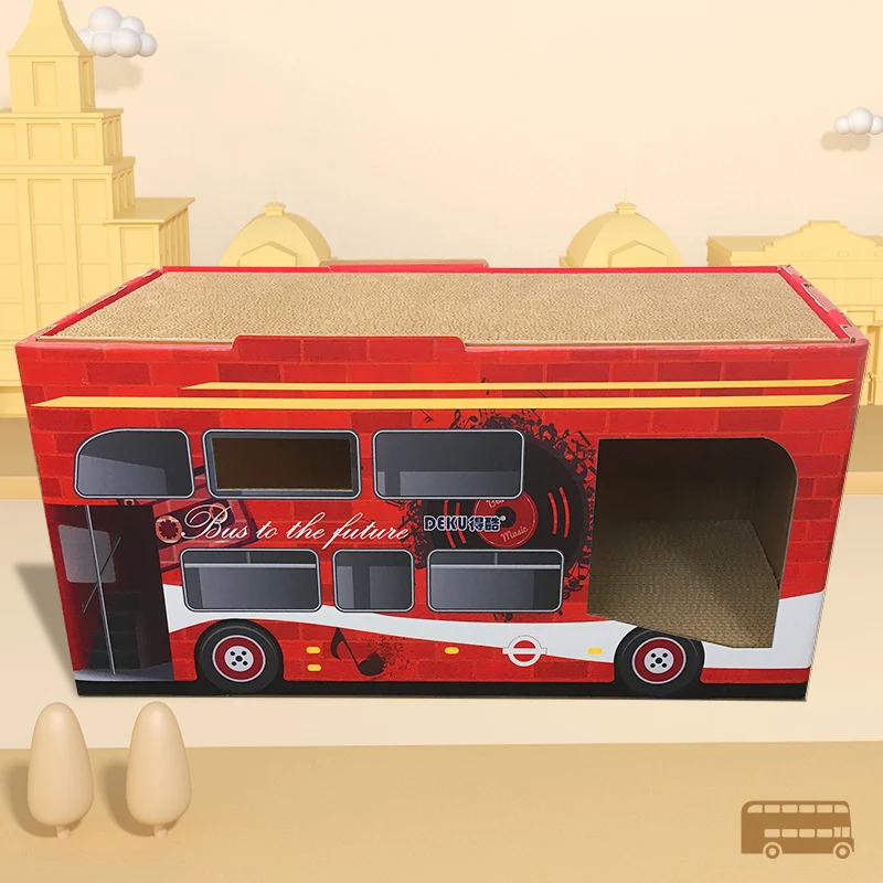 Deku Scratching Pads Cardboard Scratch Lounge Bus Shape Cat House  with Catnip Free
