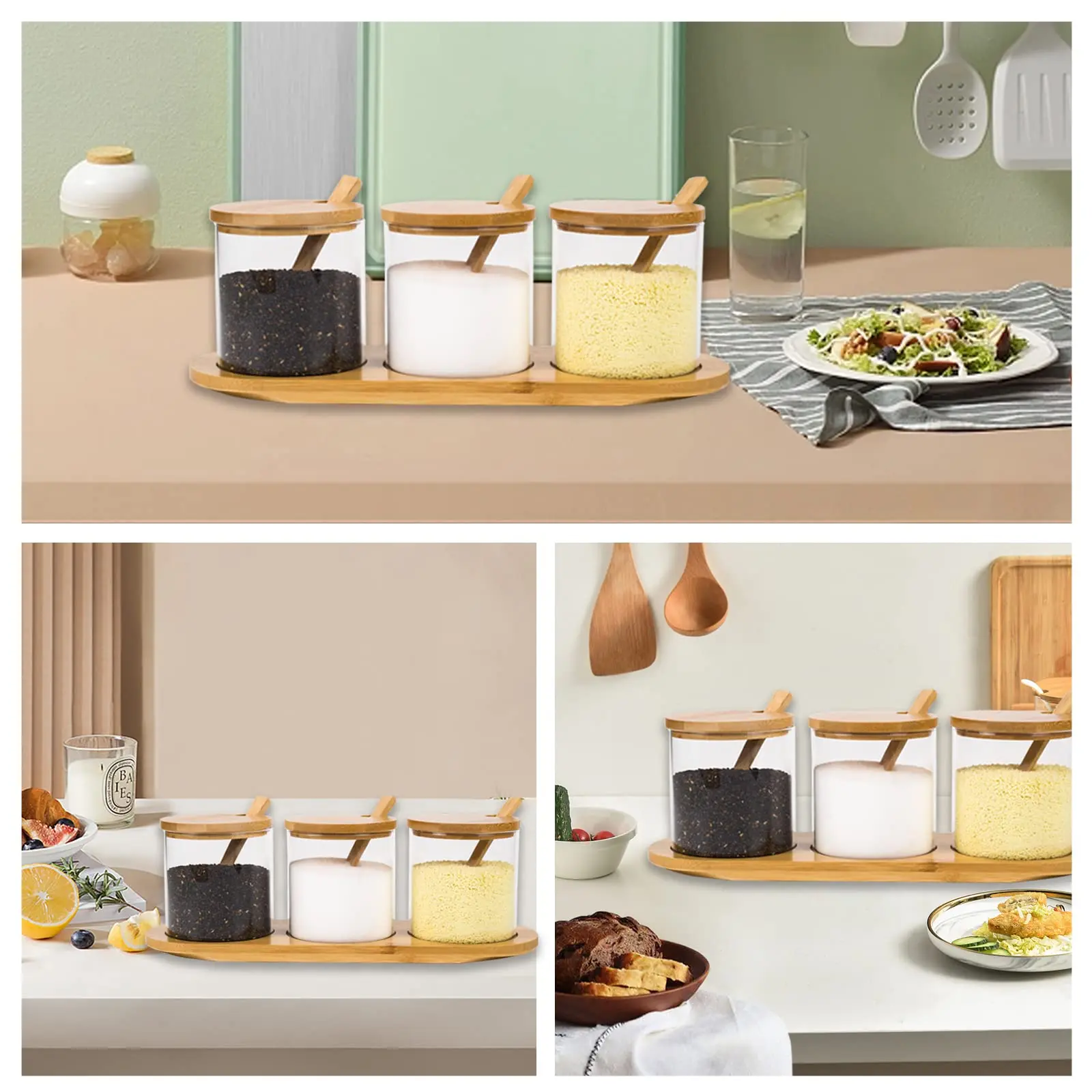 Glass spice jar kitchen seasoning jar set  With Lid Salt And Pepper Containers Food Storage Box With Spoons