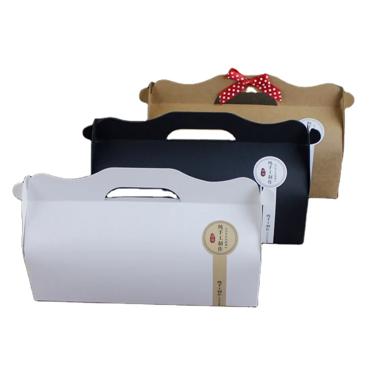 Wholesale  Custom Plain Kraft Paper Swiss Roll Cake Box Packaging With Handle