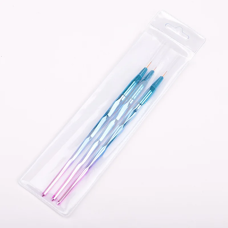 Destly Hot Selling 7/9/11mm 3 Pcs Set Nail Art Liner Brush Gradient Pen Painting Tools Rainbow Liner Brush Set