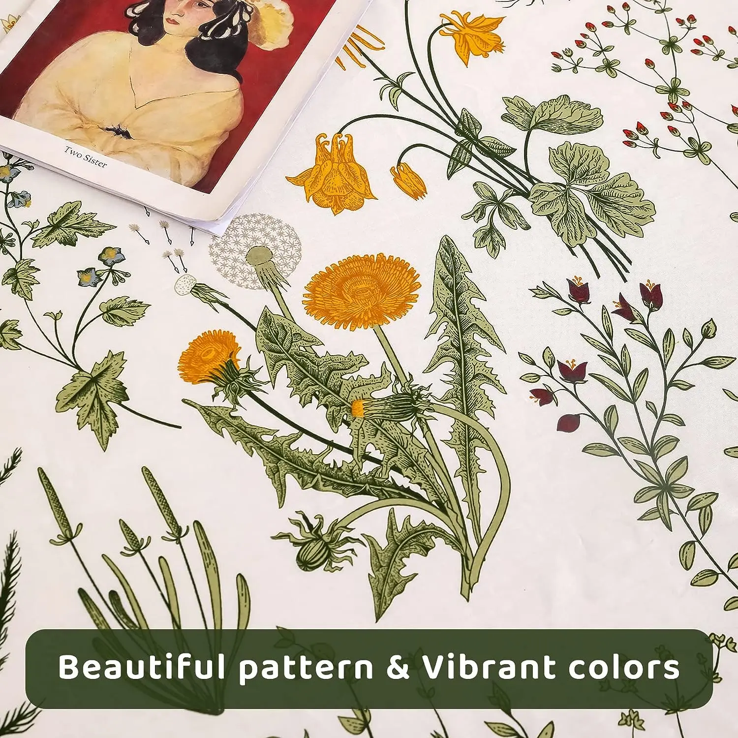 100% Cotton yellow Flowers & Sage Leave Plant Pattern Botanical Luxury Cotton Printed Flower King 4pcs Bedding Sheets