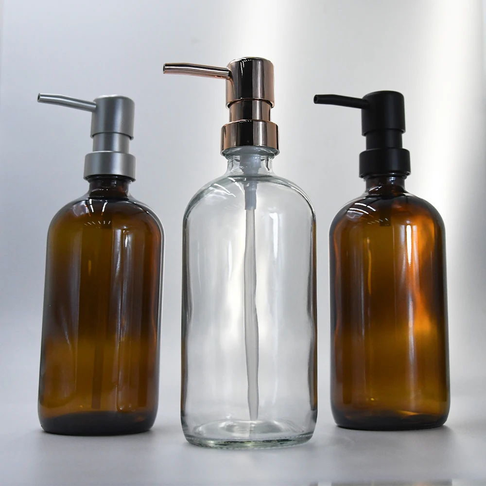Wholesale 16 Oz 500ml glass pump bottle transparent refillable container glass soap bottle
