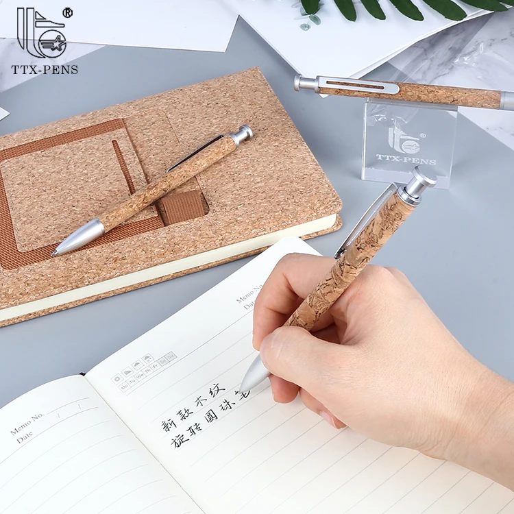 TTX new arrival Classic leather gift pen luxury Pu fur Wood grain black ballpoint pen with custom logo sustainable cork pen