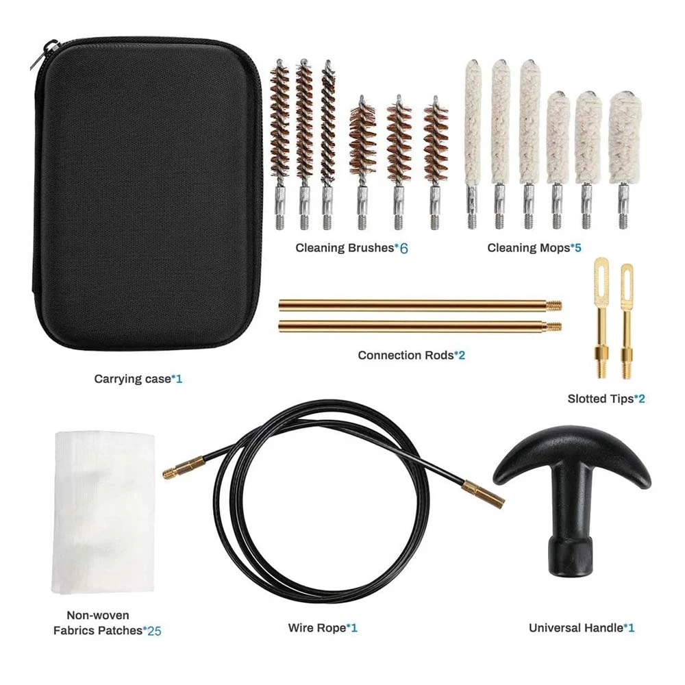 20pcs Barrel Cleaning Tools for 9mm.22 .357 .38/ .40 .45 Caliber with Bronze Bore Brush Flexible Cable gun cleaning brush kit
