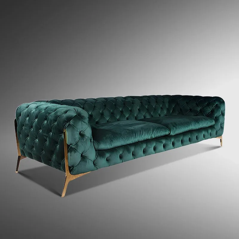 Italian Light Luxury Vintage Leather Sofa Designer French Style Art Living Room Straight Row Foshan Furnitu