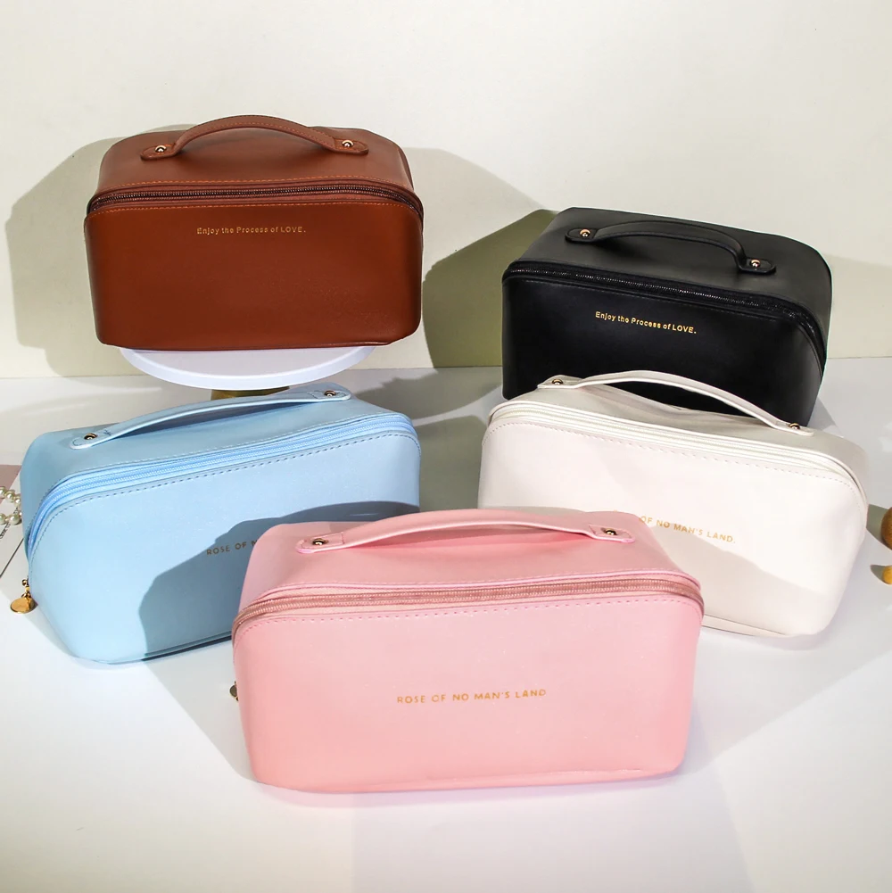 Custom Makeup Bag Portable PU Leather Waterproof Toiletry Pouch Travel Make up Bag Multifunctional Brush Cosmetic Bag for Women