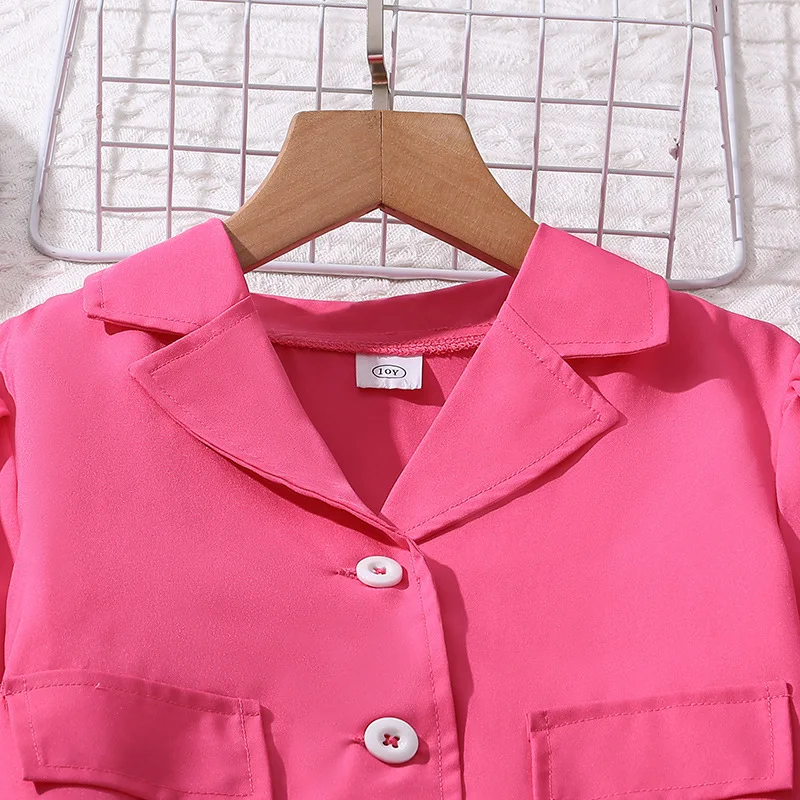 Spring Autumn fashion Children Girl Clothes Long Sleeve Square Collar Pink Tops Loose Pants 2Pcs Kids Clothing set