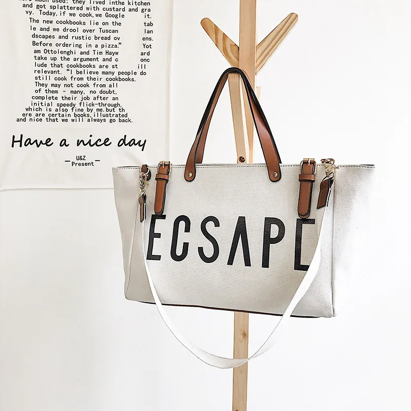 High Quality Cotton Canvas Leisure Handbag Fashion Women Handbag With Shoulder Strap Large Capacity Shopping Shoulder Bag