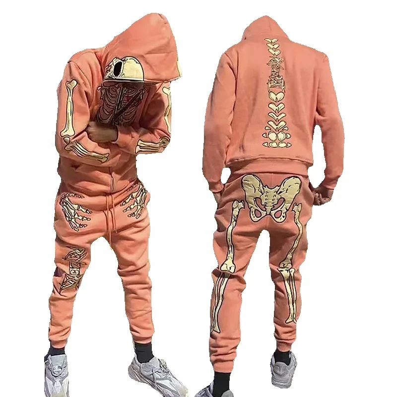wholesale tech fleece embroidery sweatsuit men joggers set custom oversized tracksuit
