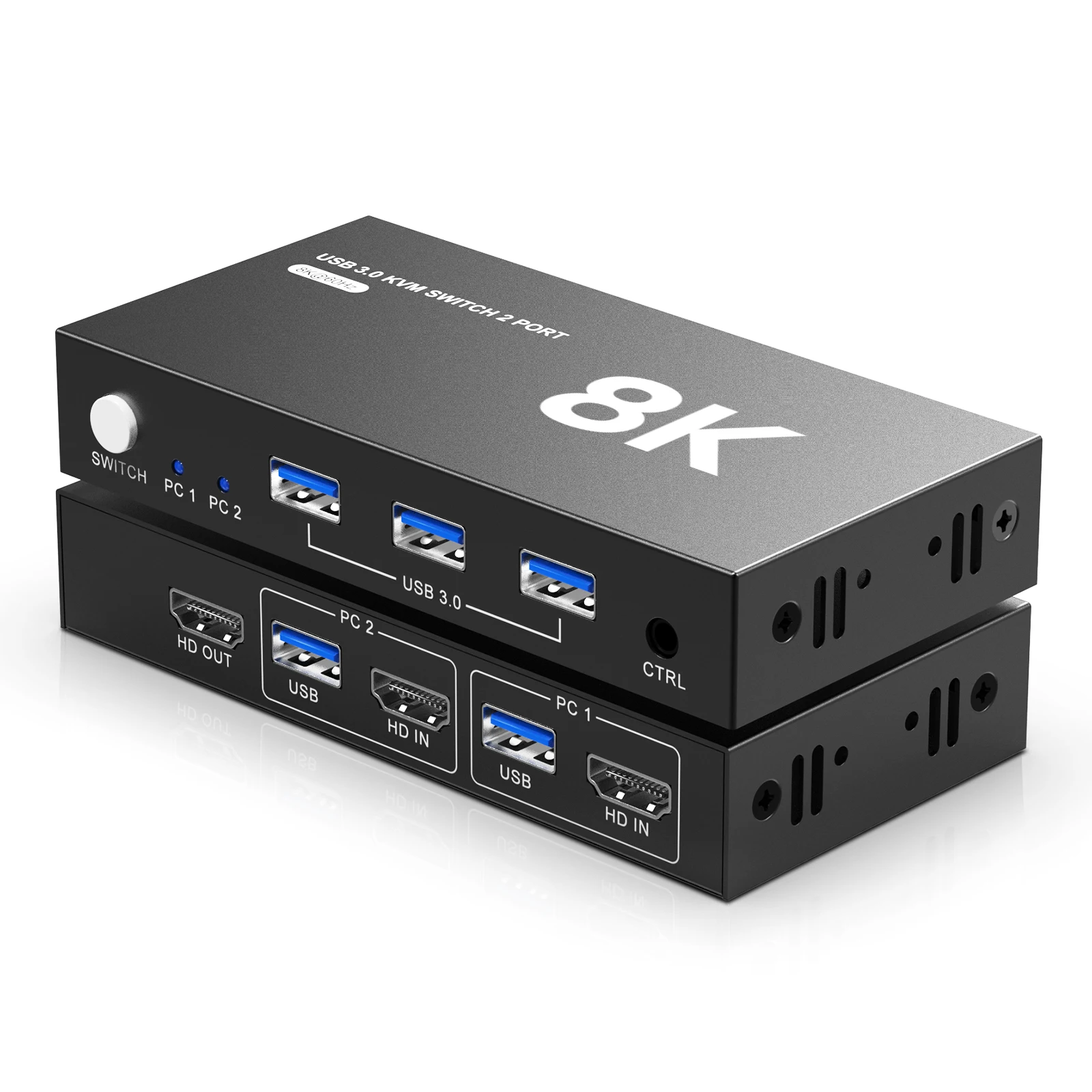 8K HDMI KVM Switch 1 Monitors 2 Computers with 3 USB 3.0 Hub 8K@60Hz HDMI 2 Port KVM Switch EDID Adaptive Plug and Play