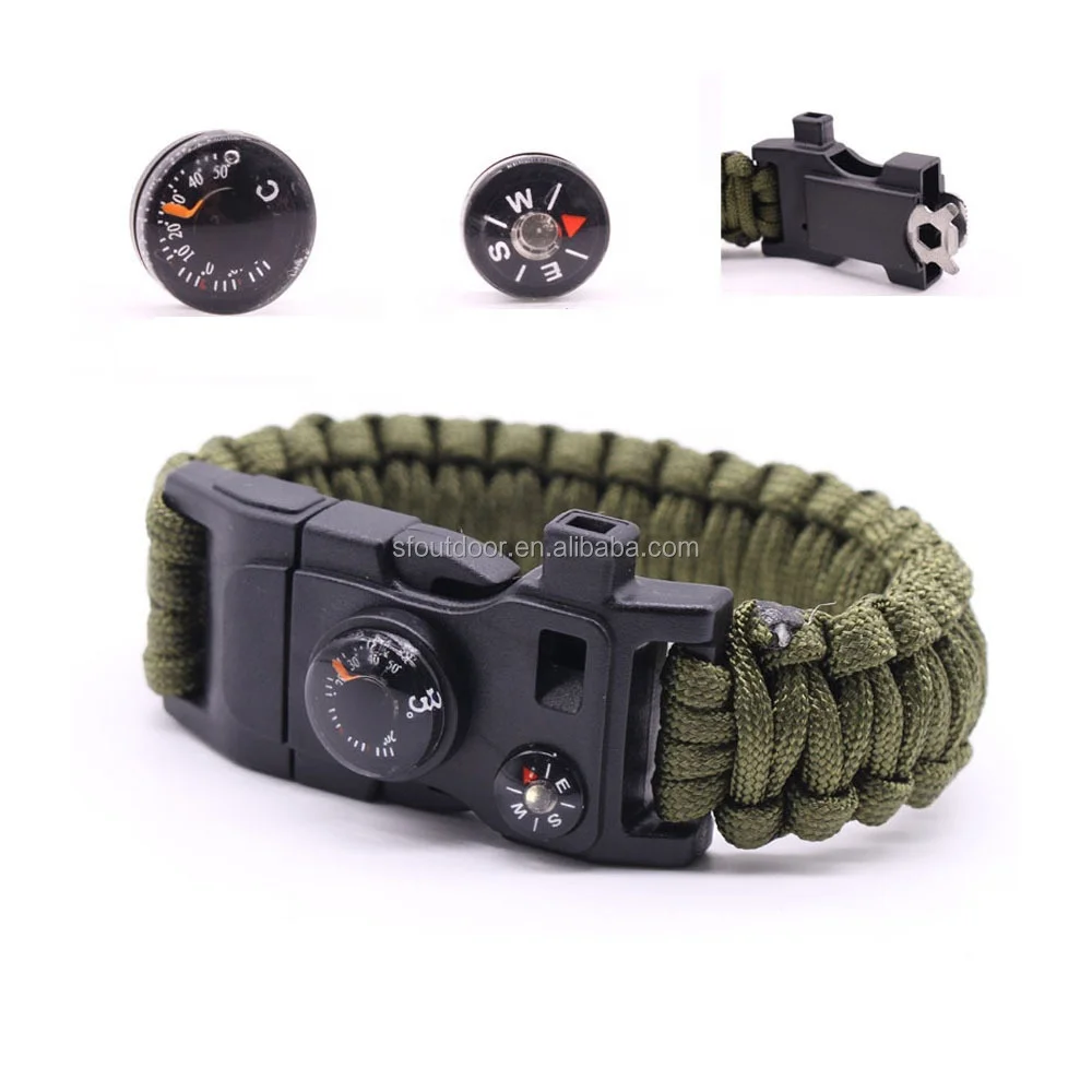 Camping Survival Paracord 550 Strap Wrist Fishing Kit inside Braided Bracelet