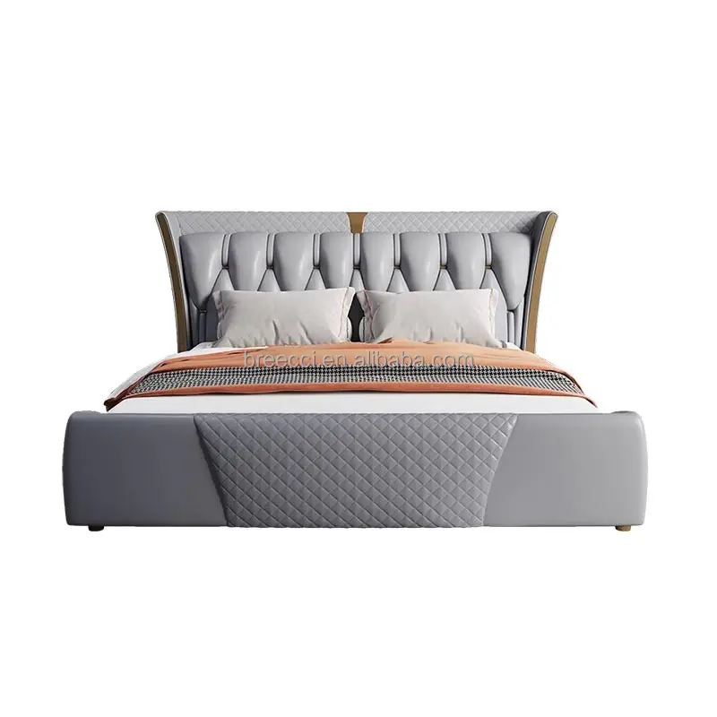 Luxury Modern King Double Bed Set High Quality Queen White Leather Wooden Frame Tufted Soft Feature Bedroom Storage Solution