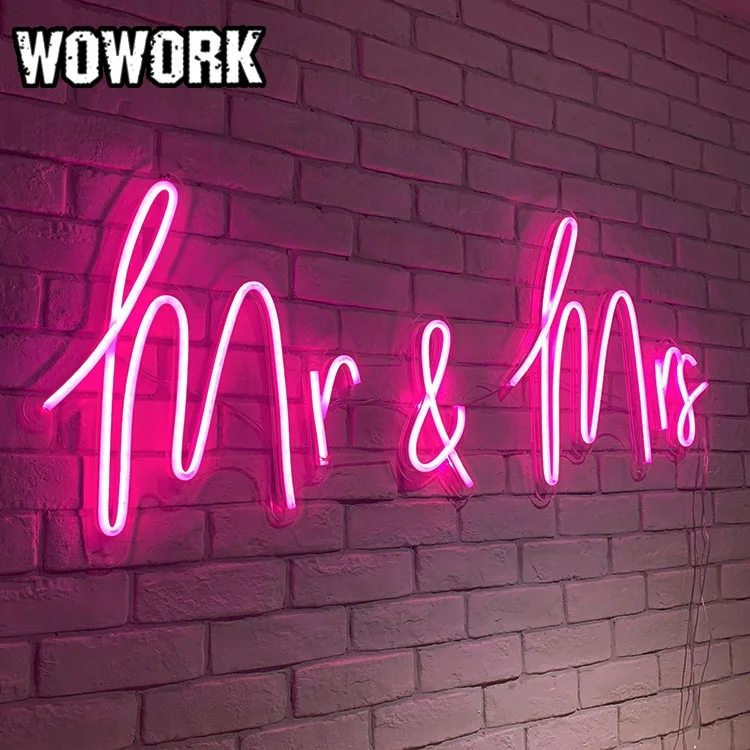 2024 WOWORK new products wedding favors RGBW mr and mrs APP controlling led neon flex sign with acrylic backdrop