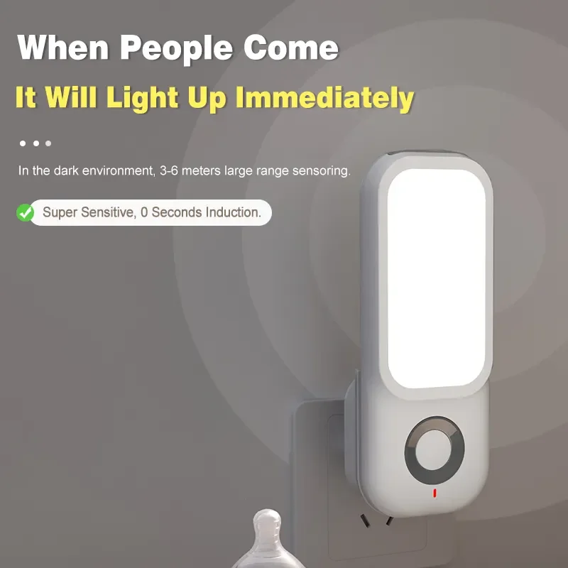 Human Body Sensor LED Night Light Wireless Rechargeable Multi-function Wall Lamps With Plug