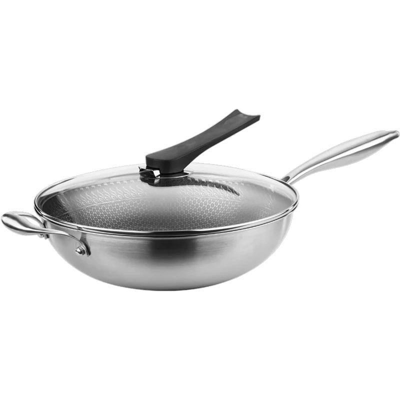
SSGP Nonstick Cookware Frying Woks Non Stick Stainless Honeycomb Wok Pan With Lid 