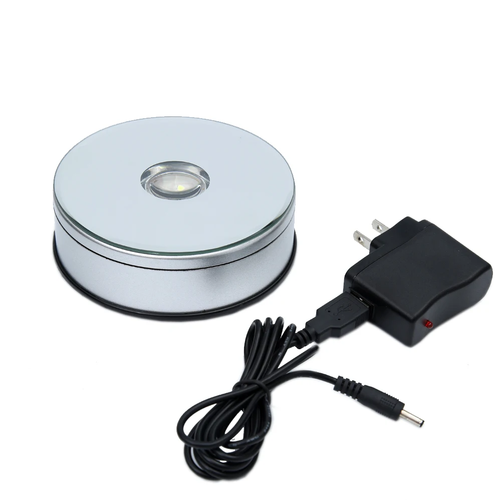 
BOSHI 11cm Silver Plastic Ultra bright white lights round led light stand base rotating decoration 