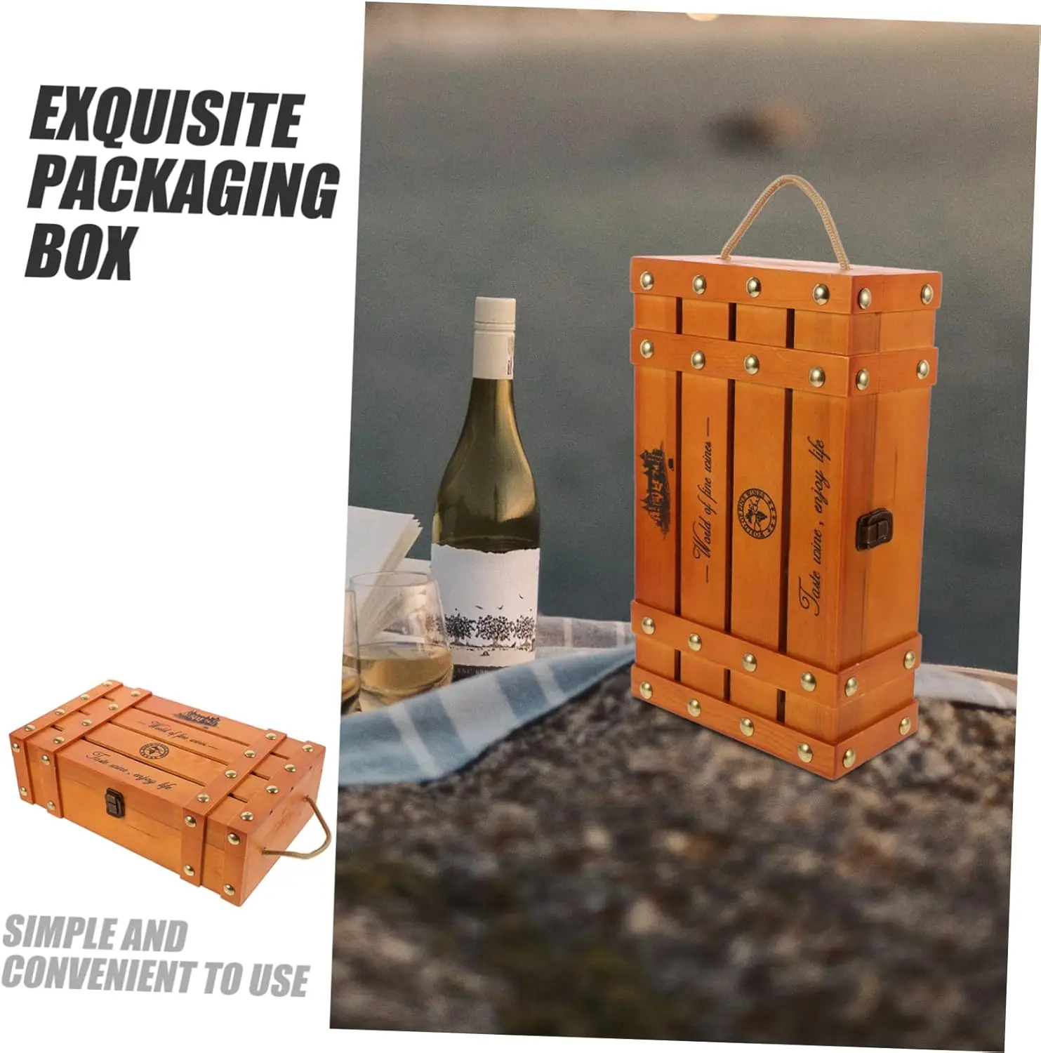Box Wooden Wine Packaging Box Storage Carrier Liquors Bottle Carrying Bottle for Wine Case Wedding Decor