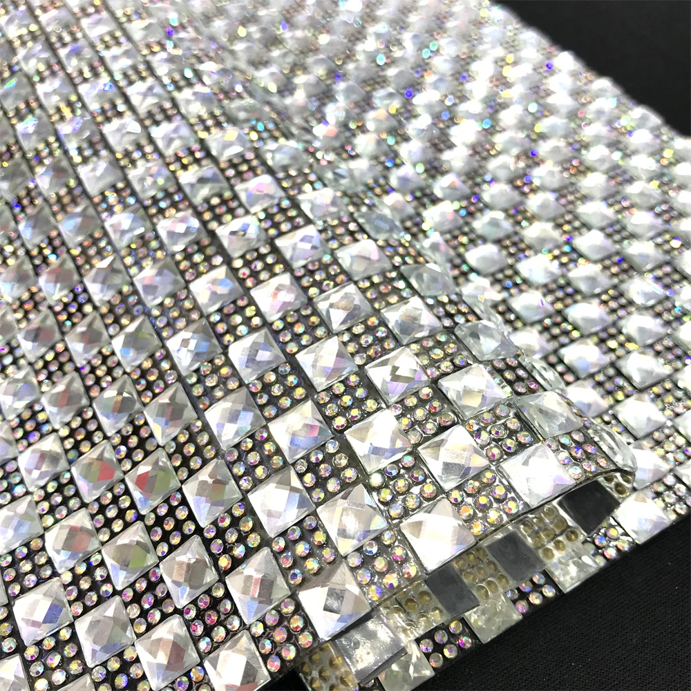 w082 Custom AB rhinestone 8*8mm glass beads crystal sheet hotfix rhinestone mesh for shoe