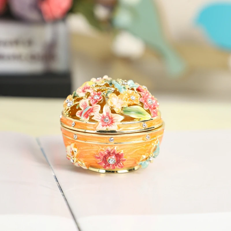 SHINNYGIFTS металлическое эмалированное ожерелье серьги Подарочная упаковка шкатулка для ювелирных изделий с отверстиями круглая бабочка любовь цветок шкатулка для ювелирных изделий