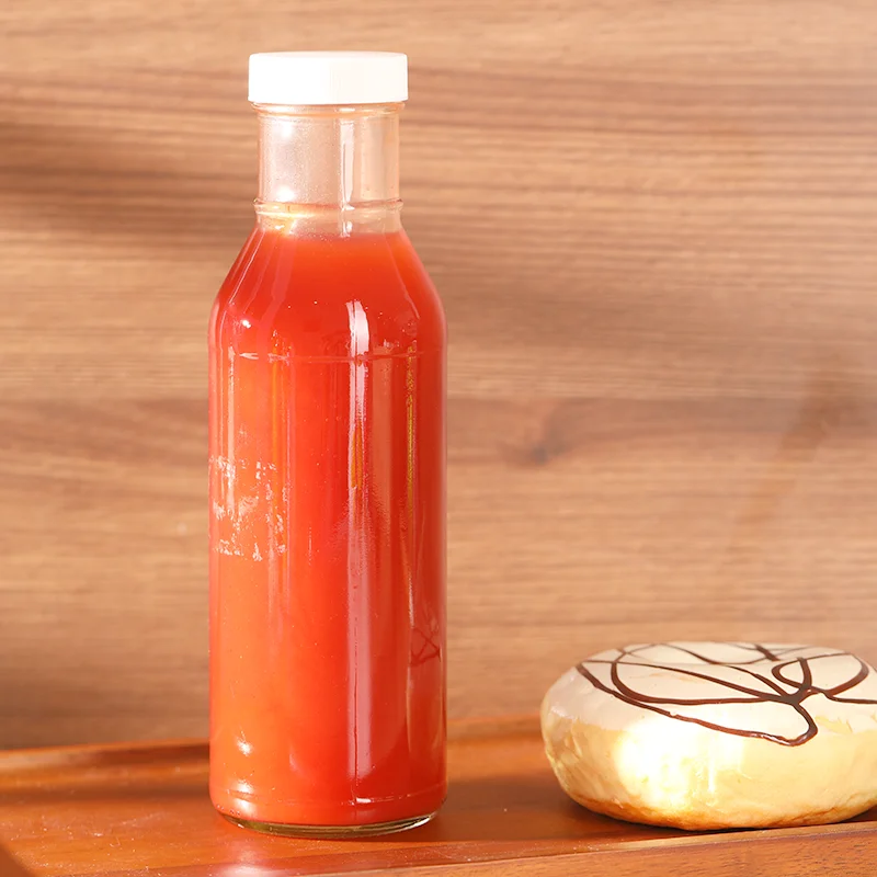 Wholesale 12 OZ Organic Ketchup BBQ Salad Sauce Glass Bottle Mustard Mayonnaise Paste Glass Container with White Plastic Lid