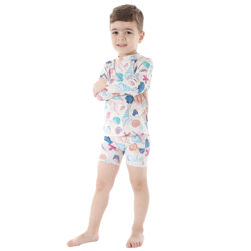 Private Label Logo Surf Custom Child Boys Long Sleeve Sleeves Rashvest & Elastic Waist Short Set Rash Guard Rashguard Swim Set