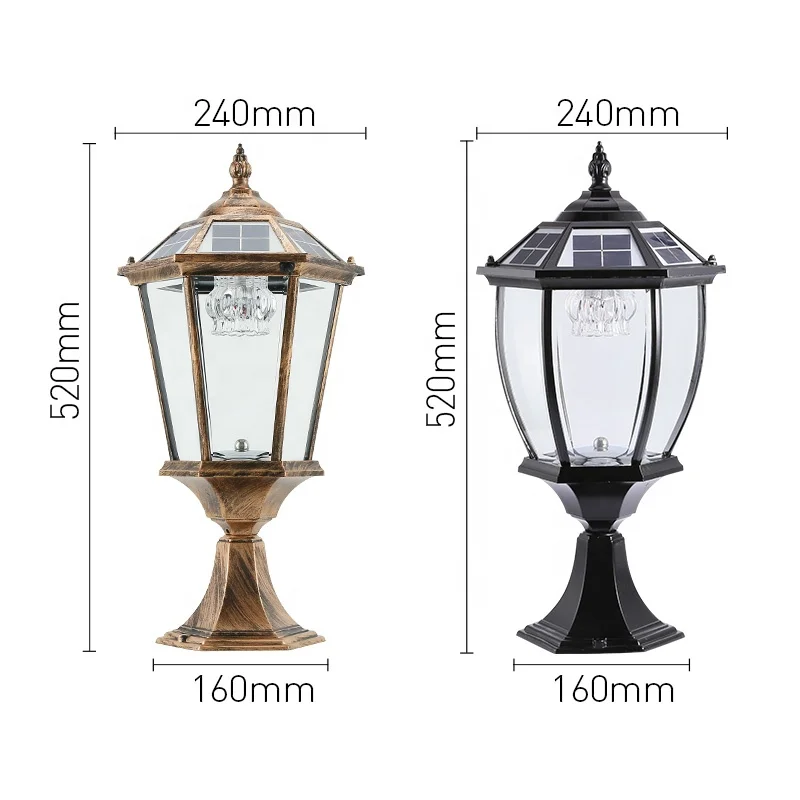 solar outdoor garden retro decorative metal gate post pillar light lamp for villa