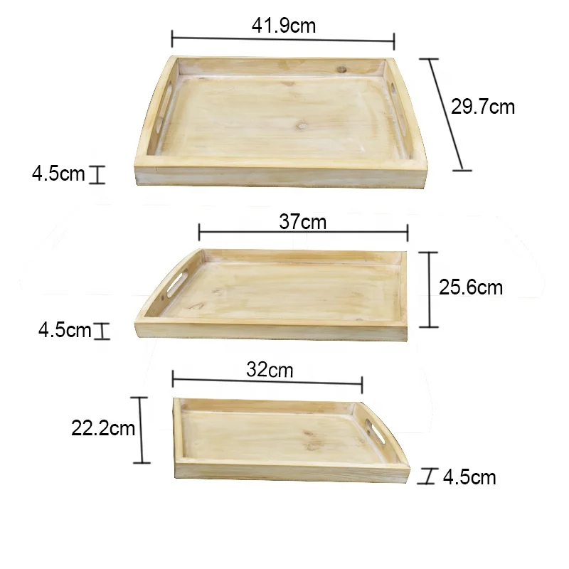 3/Set High Quality Rectangle Wood Tray With Handle Handmade Decorative Kitchen Hotel Tea Storage Serving Tray