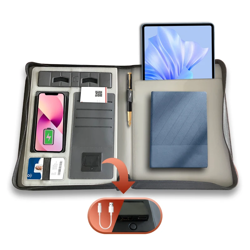 Shocking Design PU Leather Security Briefcase with Integrated 10000mAh Wireless Charger