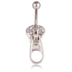 Fengshang New Design Jewelry Personalized Crystal Colorful Zircon Zipper Shape Stainless Steel Navel Piercing Jewelry