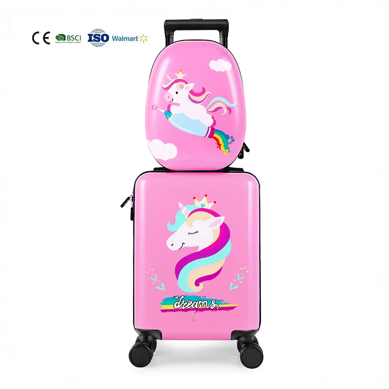 Kids Cute Pink Unicorn Carry Set 18 Inch Luggage  and 13 Inch children travel trolley luggage bag kids
