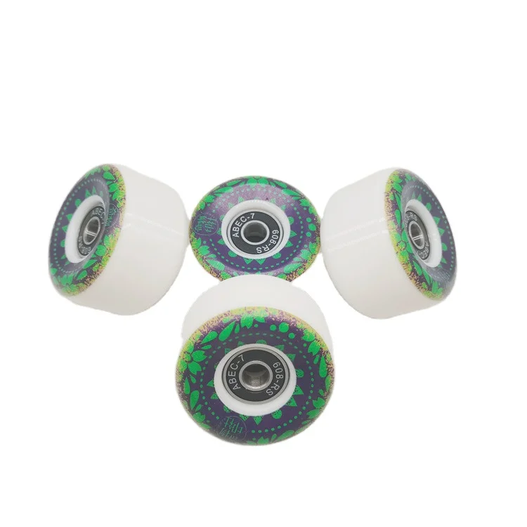 Custom Logo Printed 54*33mm White Skateboard Wheels with Assembled Chrome Steel Bearing