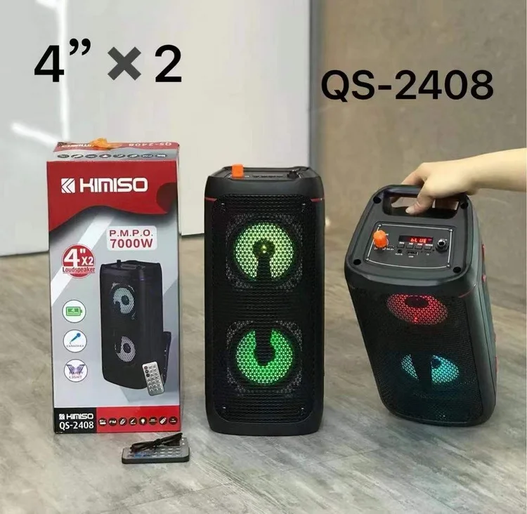 QS-2408 Latest BT Speaker KIMISO Double 4 Inch Speaker Small Rechargeable Speaker With Remote Control