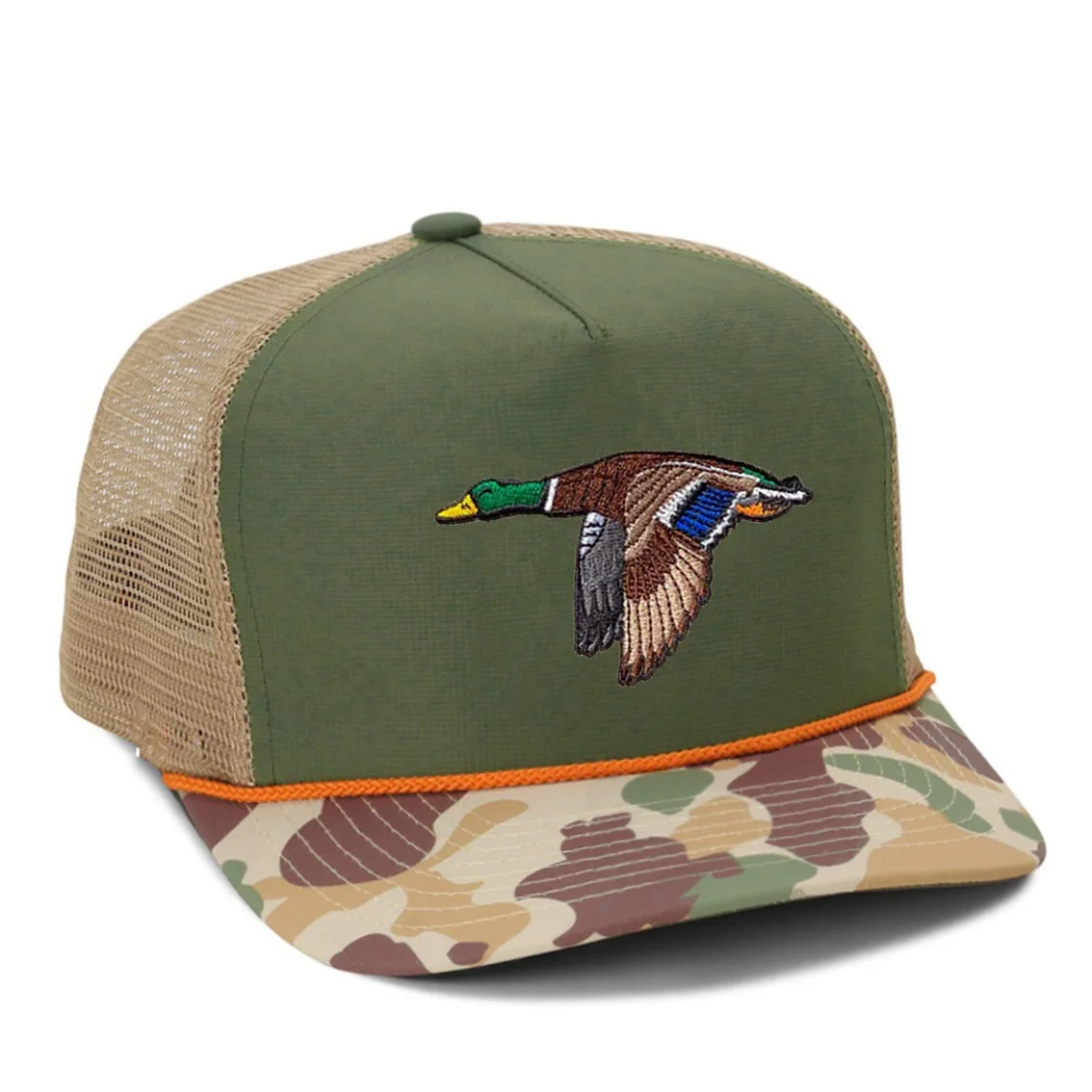 wholesale ripstop waterproof nylon custom camo printing embroidery logos hunting outdoor baseball trucker caps hats with rope