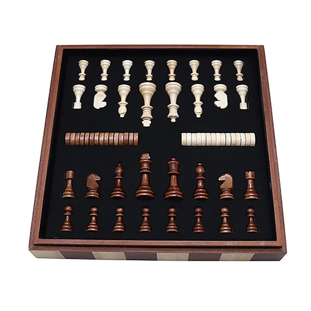 Wooden NON-magnetic felted chess game set, wooden chess, wooden chess set board game interior storage chess pieces