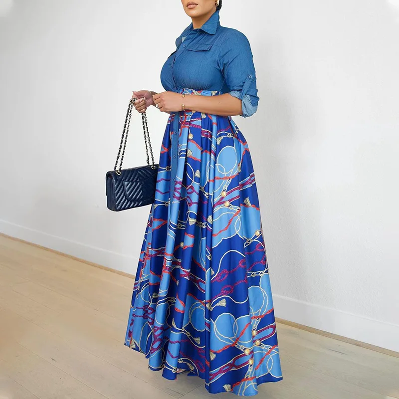 ZIYA A11L188 Factory Wholesale Print Blue Maxi Long Abya Dubai Woman Muslim Dress