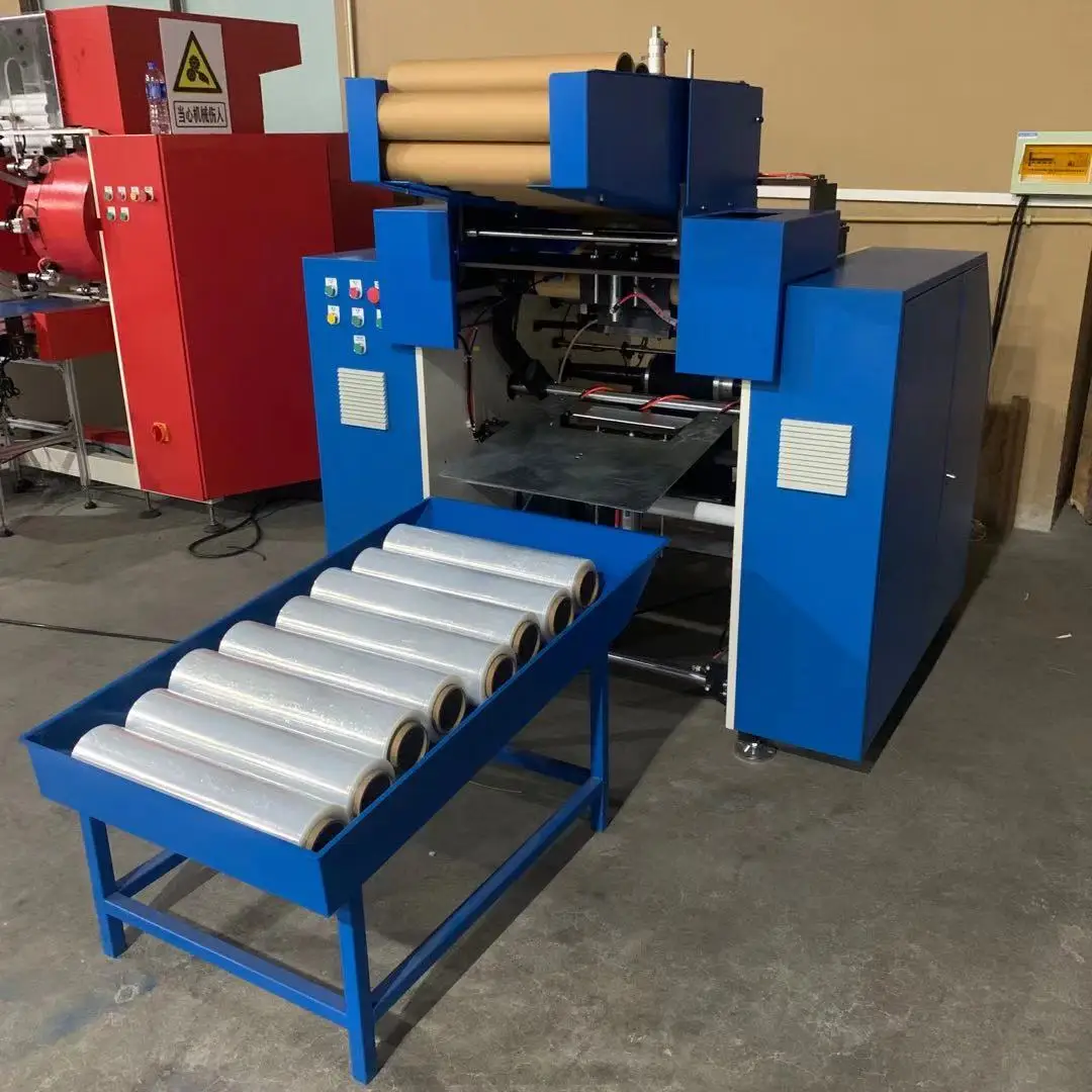 Fully automatic stretch film rewinder plastic film rewinding machine