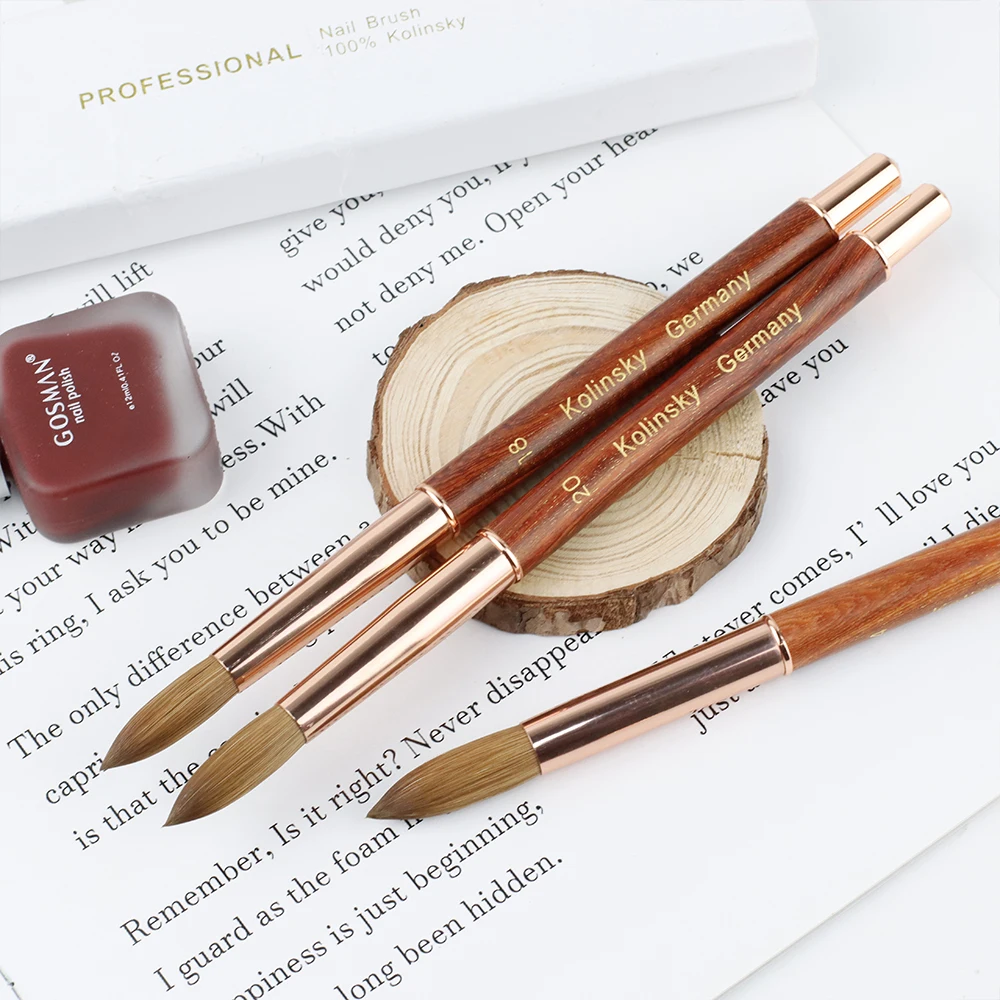 Germany custom soft thick wholesale design personalized wooden pure 100% kolinsky acrylic art nail brush
