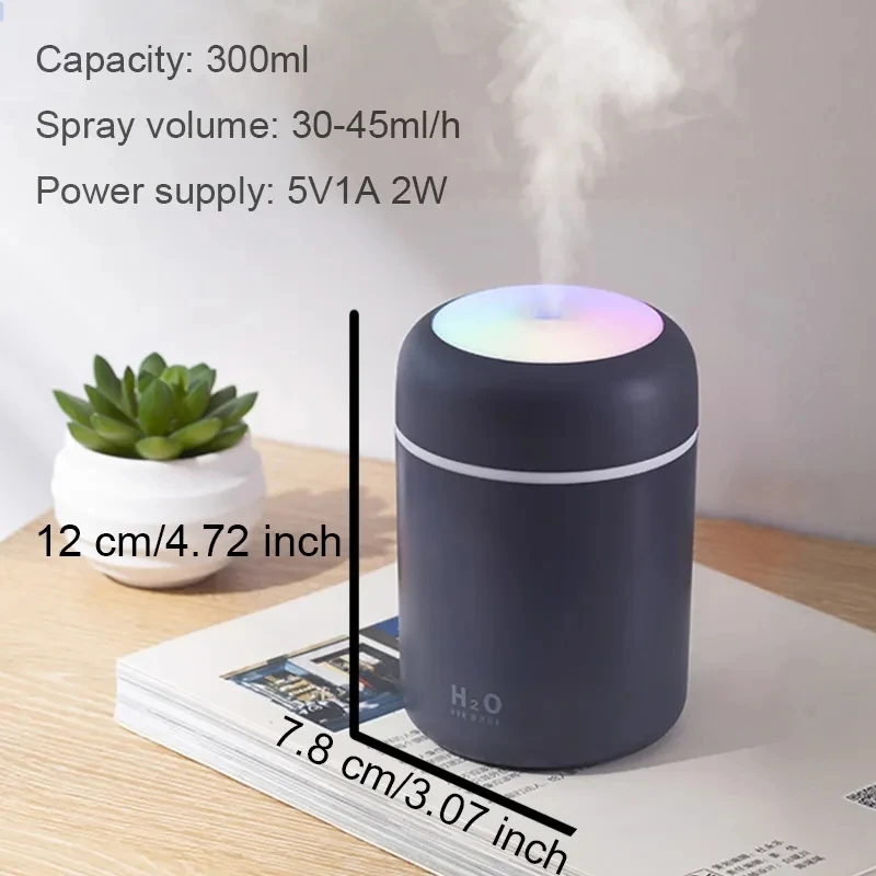 Cup Aroma Oil Diffuser Mist Maker Air Purifier Night Light Car Home Sprayer Household Office 300ml Humidifier Portable USB Color