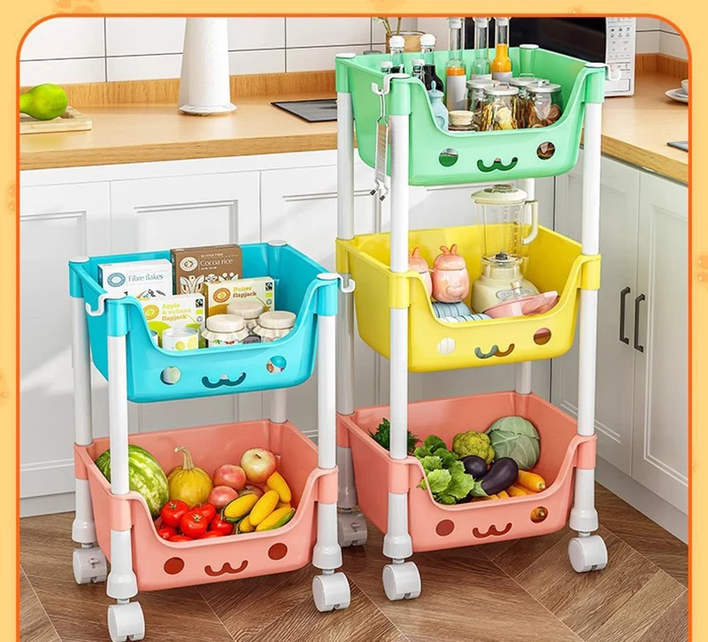 Hot Selling Multi-Layer Kids Toy Storage Trolley Living Room Plastic Sundries Storage Rack With Wheel Home Folding Snack Cabinet