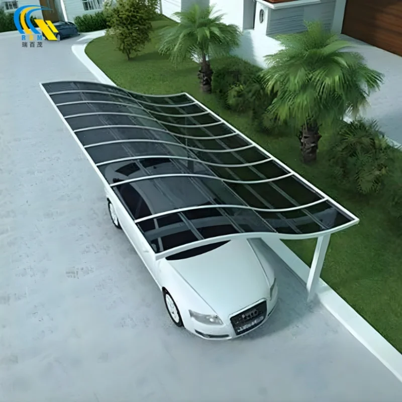 Modern industrial aluminum alloy S-shaped carport multifunctional rain  sun protection parking garage steel PC car outdoor use