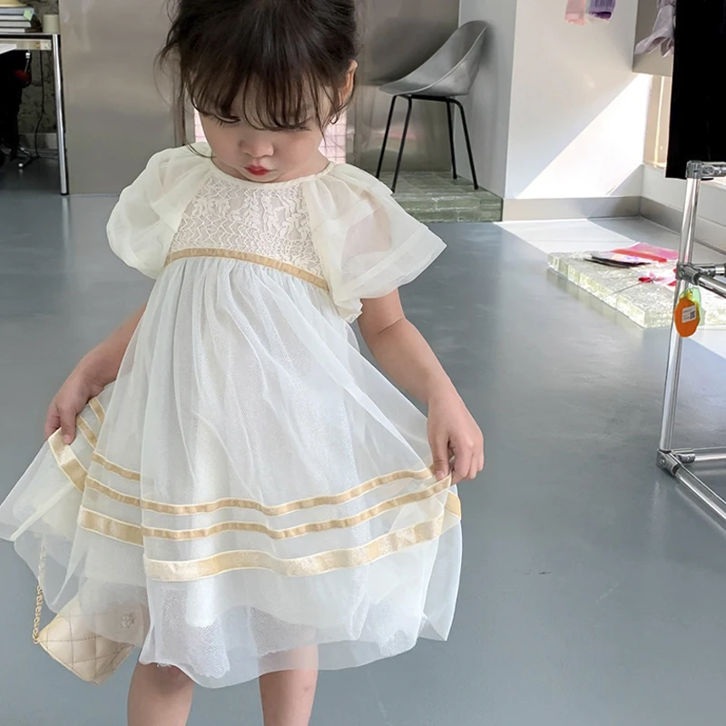 High-end Brand Wholesale Supplier Kids Dresses for Girls Birthday Breathable Puff Sleeves Baby Dress Summer Short Sleeve Casual
