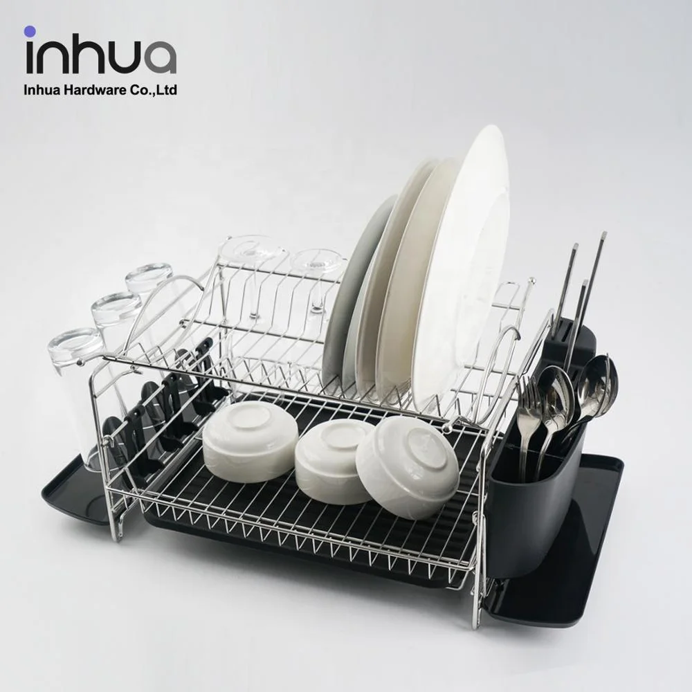 
Double-layer 304 stainless steel kitchen storage rack with wine glass rack drawer tray drain rack 