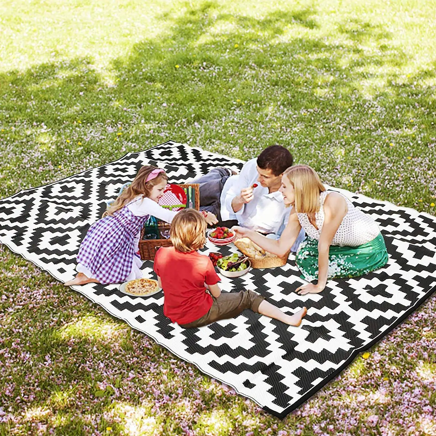 ZNZ Recycled Products Camping RV Mat 6 ft x 9 ft Polypropylene Classical Reversible Patio Mat