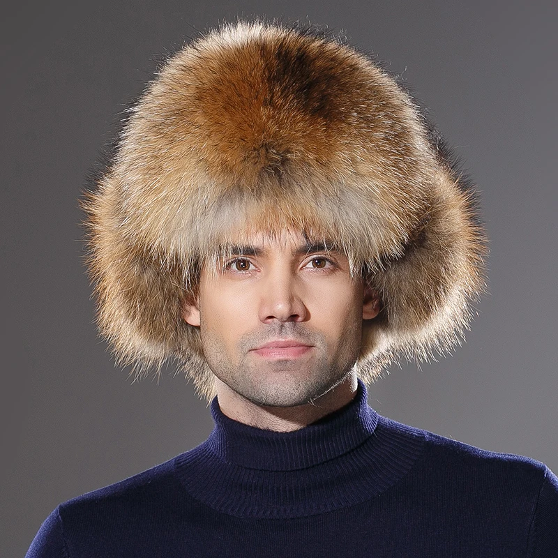 Custom Winter Earflap Hat Men Real Fur Trapper Hats Russia Ushanka Bomber Cap Protect Ear Warm Enough Raccoon Fur Trooper Hat